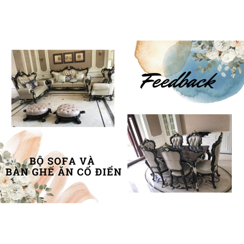 FEEDBACK | BỘ SOFA VÀ BÀN GHẾ ĂN CỔ ĐIỂN TẠI NHÀ KHÁCH