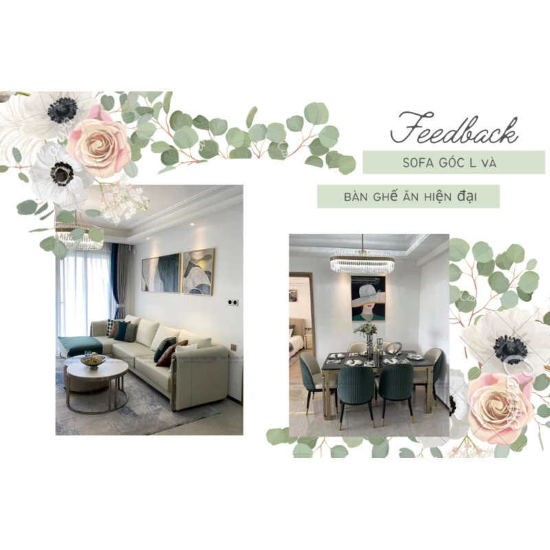 FEEDBACK | SOFA GÓC L VÀ BÀN GHẾ ĂN HIỆN ĐẠI TẠI NHÀ KHÁCH