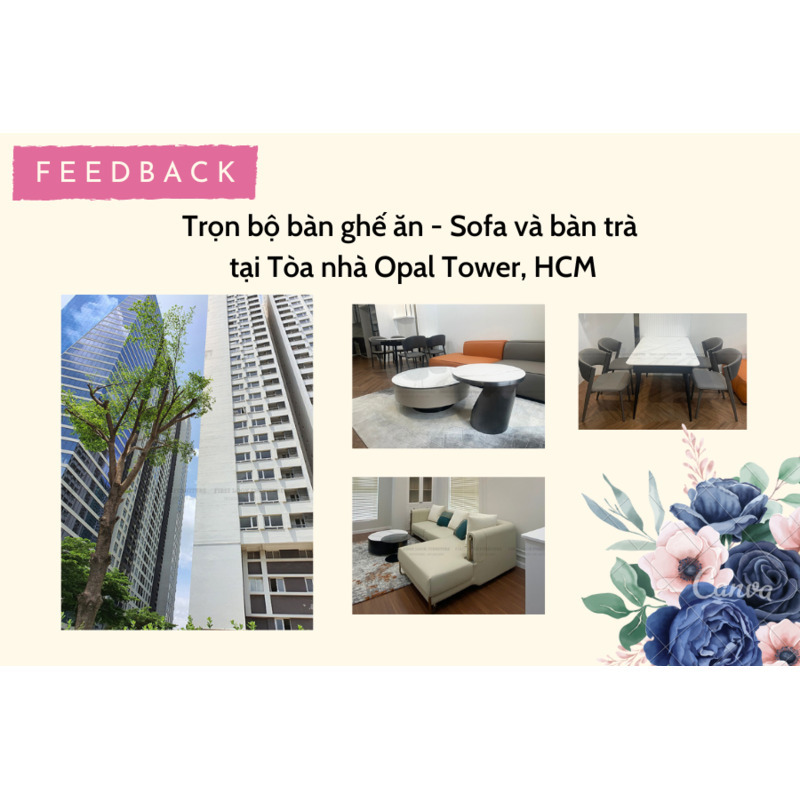 FEEDBACK | TRỌN BỘ SOFA GÓC L - BÀN TRÀ VÀ BÀN GHẾ ĂN TẠI TÒA OPAL TOWER, HCM