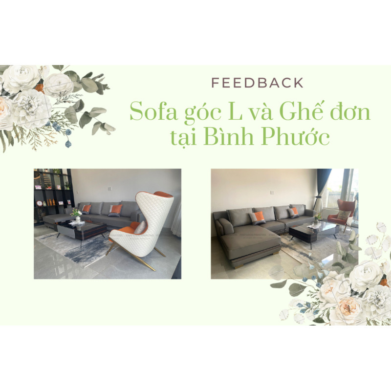 FEEDBACK | TRỌN BỘ SOFA GÓC L - BÀN TRÀ VÀ GHẾ ĐƠN TẠI BÌNH PHƯỚC